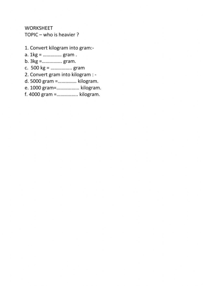 Worksheet for young learners ranking objects by weight from lightest to heaviest