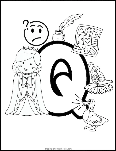 Pre-K worksheet featuring a variety of illustrations for students to identify words that start with the letter Q