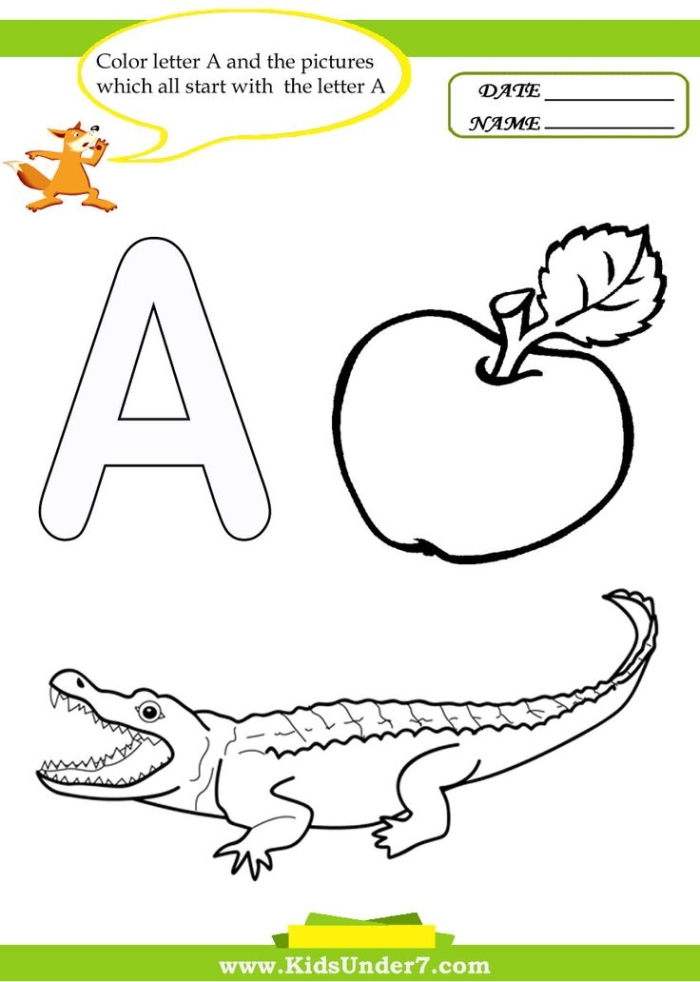 Pre-K reading worksheet 24 featuring apples labeled with uppercase and lowercase A letters for coloring and counting