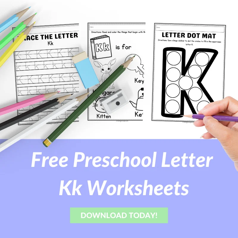 Worksheet featuring items that begin with the letter K for early learners