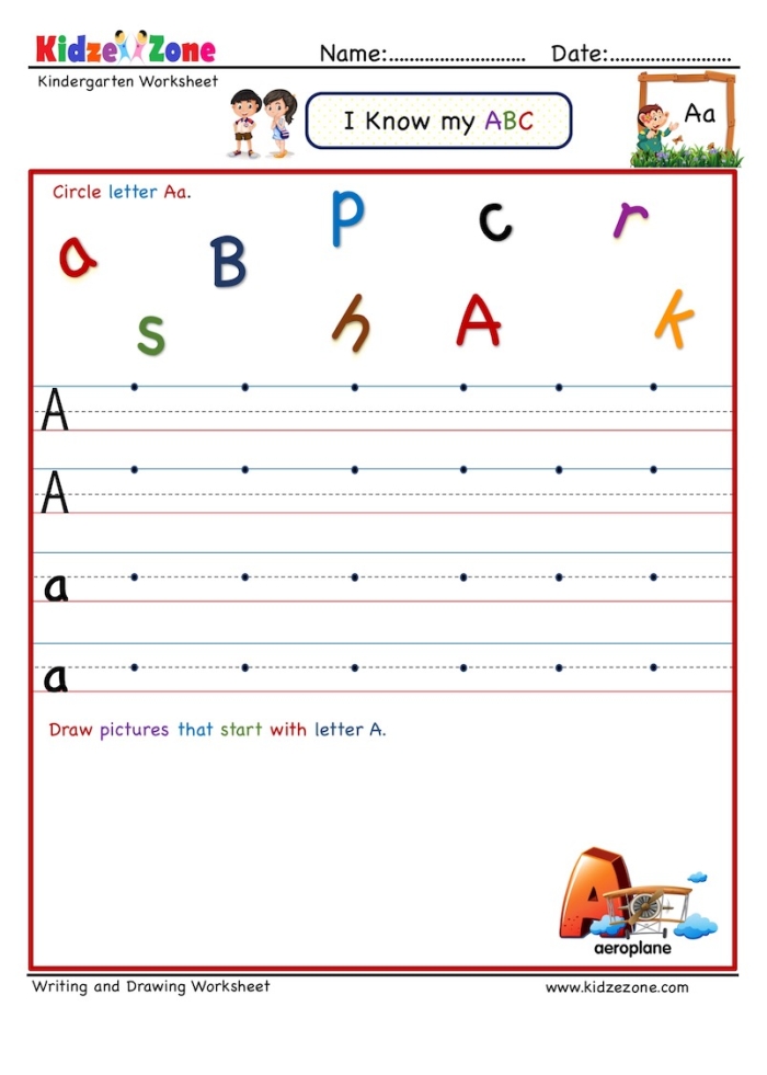 Lowercase a handwriting practice worksheet for early learners 21 Pre-K student worksheet featuring guided practice for writing the lowercase letter a 21