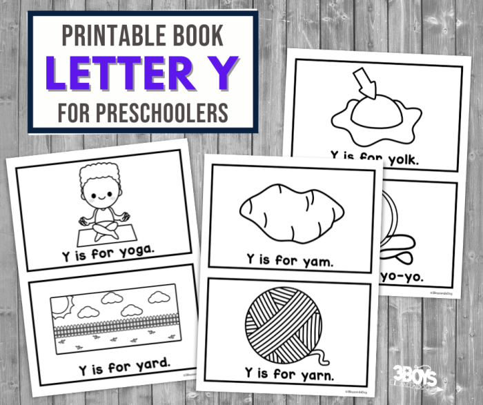 Worksheet featuring words that begin with the letter Y for young learners