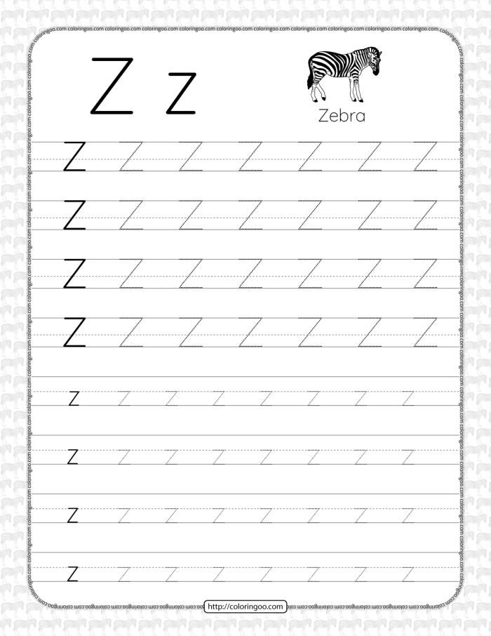 Worksheet featuring activities for identifying words that begin with the letter Z