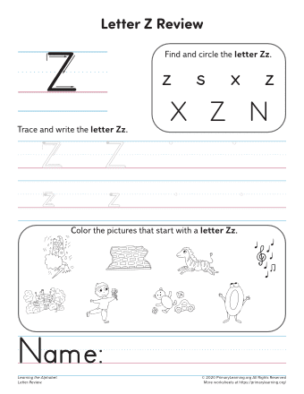 Worksheet featuring objects that begin with the letter Z for phonics practice. Interactive activity for Pre-K students focusing on words that start with Z.