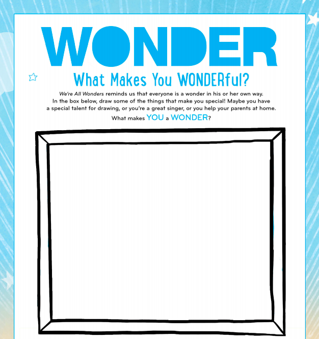 Pre-reading activity worksheet for R.J. Palacio's Wonder for fourth-grade students