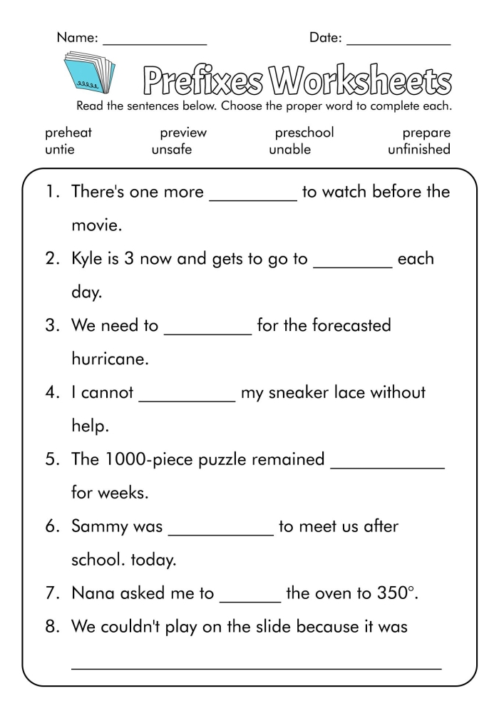 Fourth grade students engaging with a Prefix Practice worksheet focused on numbers and counting