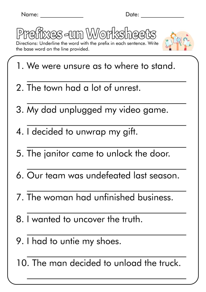 Second grade students practice identifying and writing prefixes on this educational worksheet