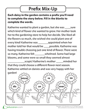 Third grade vocabulary worksheet for practicing dis- re- and un- prefixes