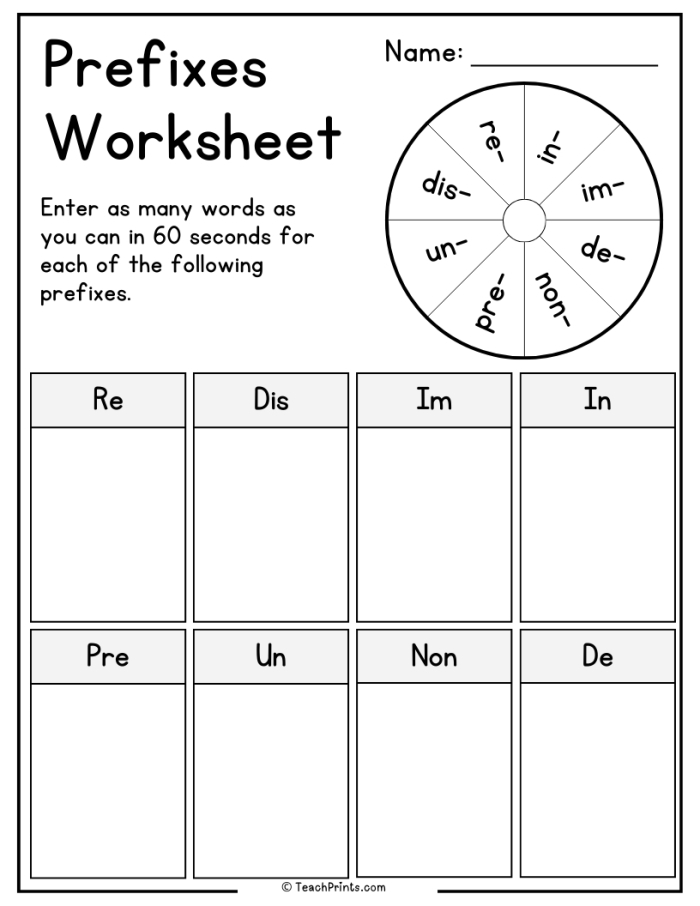 Fourth grade students identifying and writing prefixes on a counting and numbers themed worksheet 9