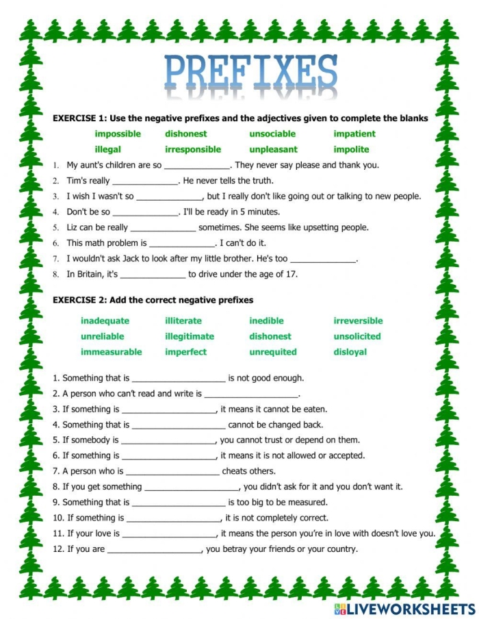 Worksheet for students to practice prefixes in words related to numbers and counting
