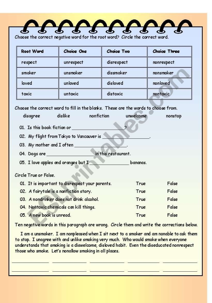 Prefix Practice Dis Non Un Worksheet 23 Third grade worksheet for practicing the prefixes dis- non- and un- number 23
