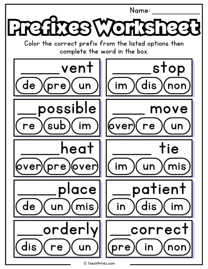 Worksheet featuring prefix study for the prefix 'pre-' aimed at third graders. Educational resource for enhancing vocabulary through understanding prefixes.
