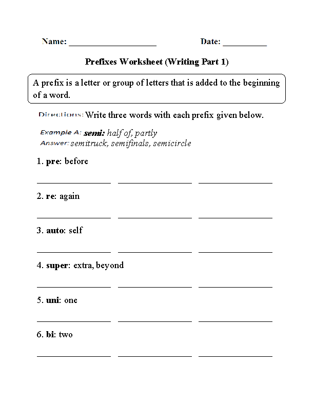 Common Prefixes and Their Meanings Worksheet for Grade 4 Grammar Lesson 10 Fourth grade students practice word building with this comprehensive three-page Common Prefixes and Their Meanings worksheet