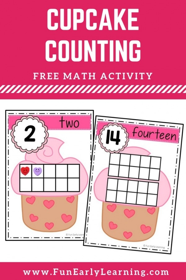 Colorful Counting Cupcakes worksheet for Pre-K students to practice addition skills