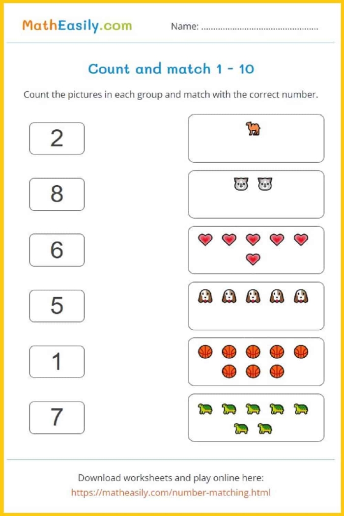 Matching Numbers One More Addition Practice for Pre-K Learners Image 19 A kindergarten student practicing addition by counting one more object in each group on a worksheet