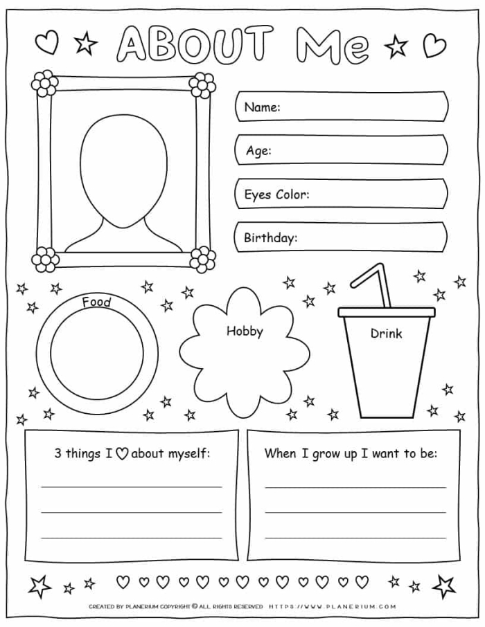 All About Me Report Writing Worksheet for Pre-K 21 Pre-K student completing a colorful All About Me Report handwriting worksheet