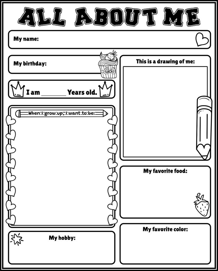 All About Me Report Writing Activity for Preschool Learners A young child writing on a colorful All About Me Report worksheet with spaces to fill in personal information and drawings