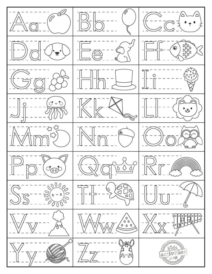 Fun maze worksheet for preschoolers to connect letters A to Z while learning the alphabet