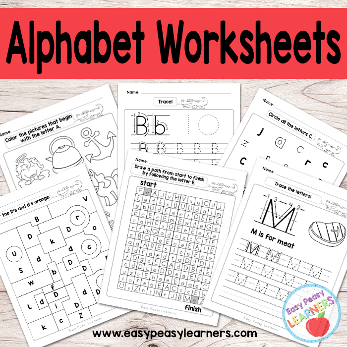 Preschooler connecting letters from A to Z in an alphabet path maze worksheet 14