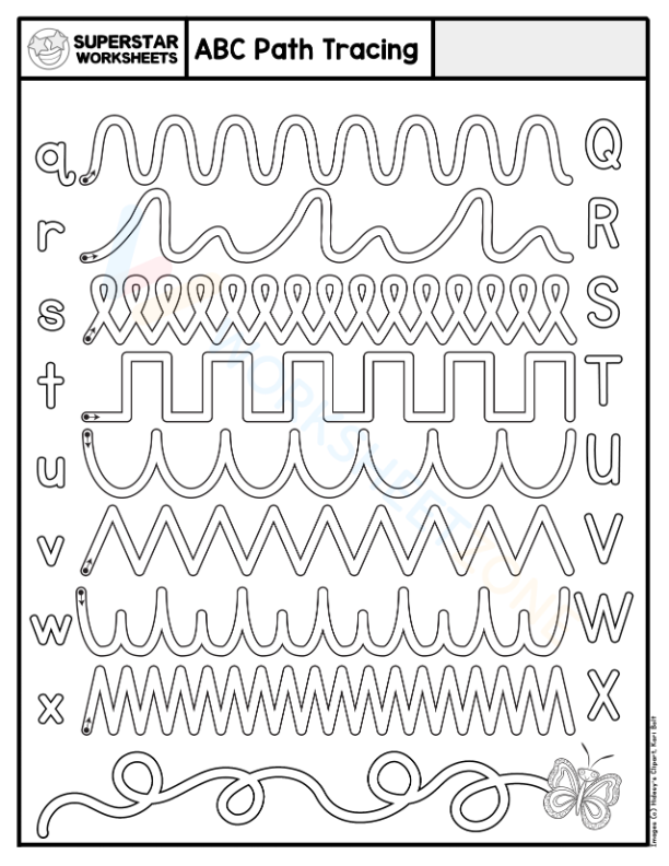 Pre-K worksheet with a letter maze for kids to practice tracing the alphabet from A to Z