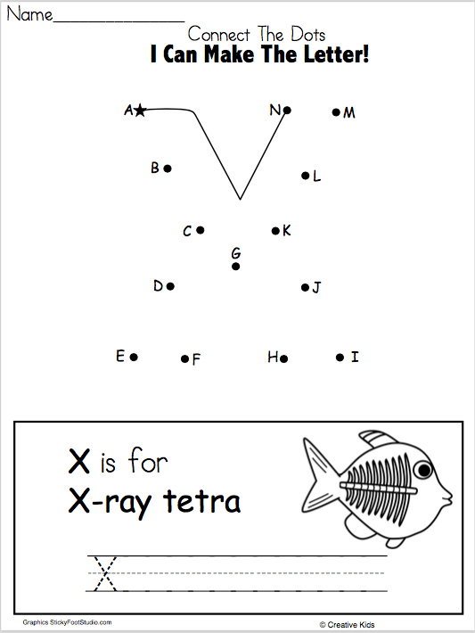 Fun coloring activity featuring the X-ray fish for alphabet learning X-ray fish worksheet for Pre-K kids to color and learn about see-through fish