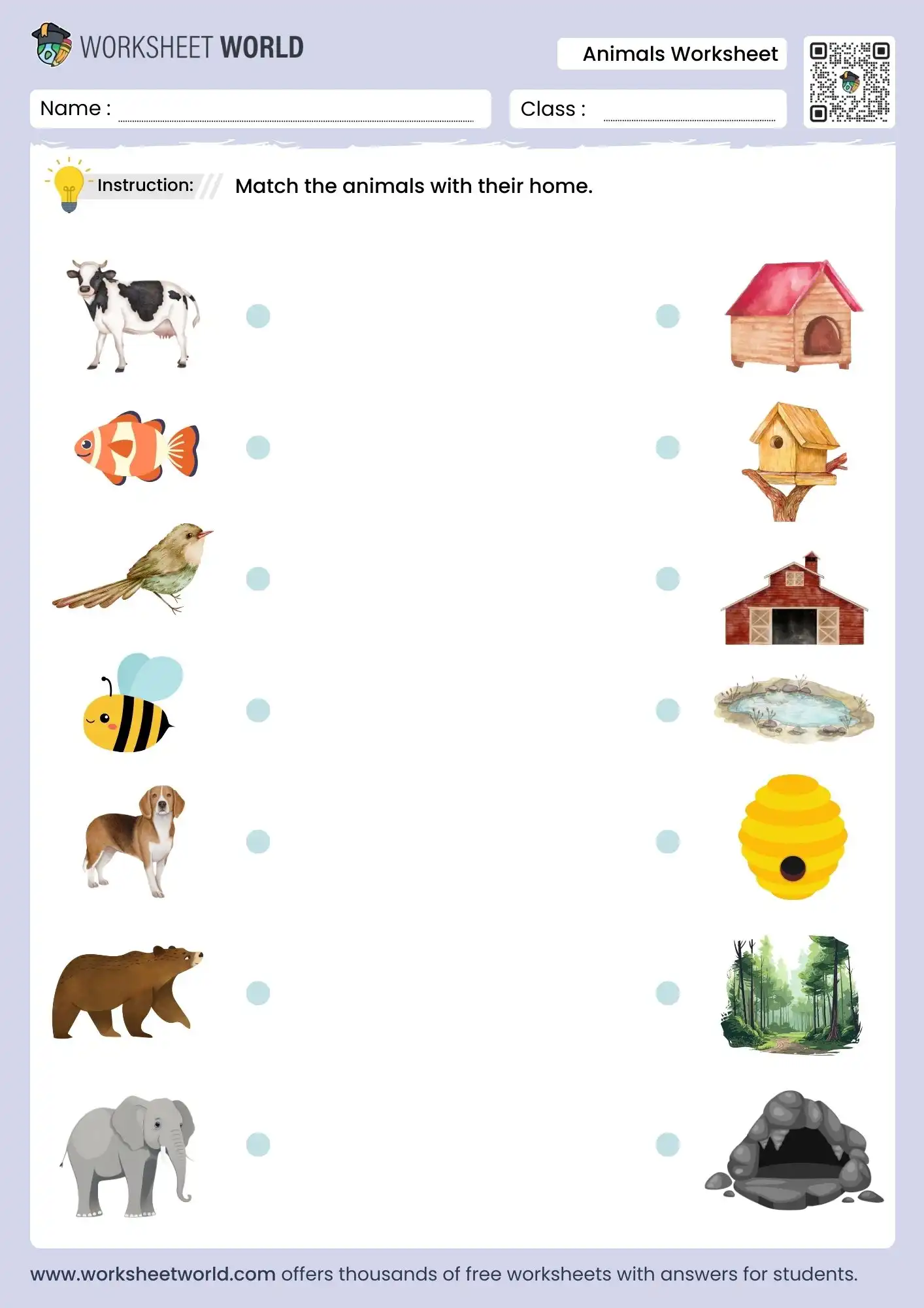 Animals and Their Homes Worksheet for Pre-K Students Worksheet illustrating various animals and their habitats for counting practice