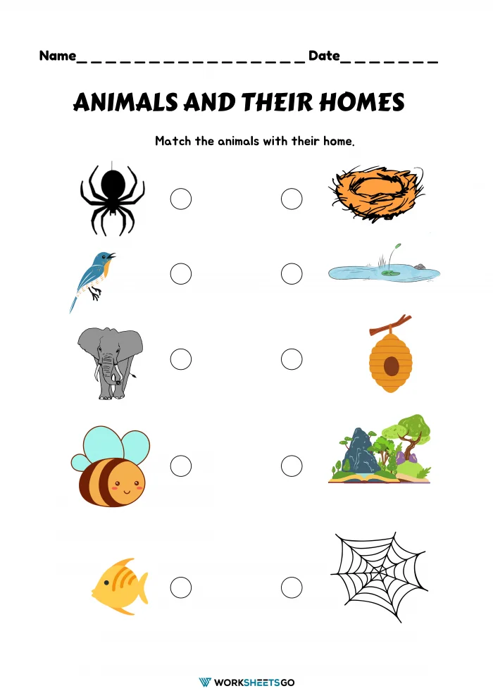 Illustration of animals and their habitats for early childhood education on life science Worksheet featuring various animals and their corresponding homes for counting practice