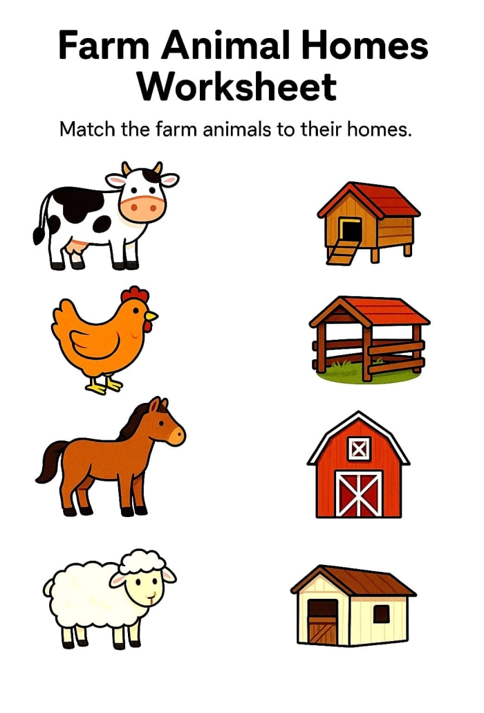 Educational resource for teaching Pre-K children about animals and their habitats Worksheet featuring various animals and their homes for counting practice
