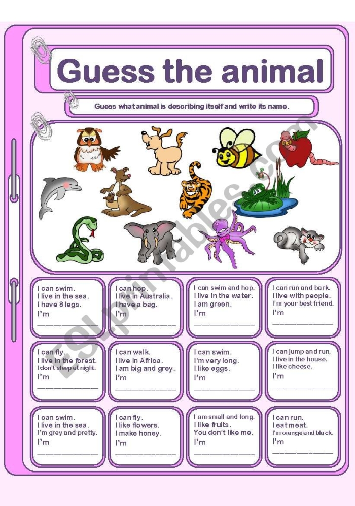Pre-K animal guess worksheet featuring sight word writing practice for number 19