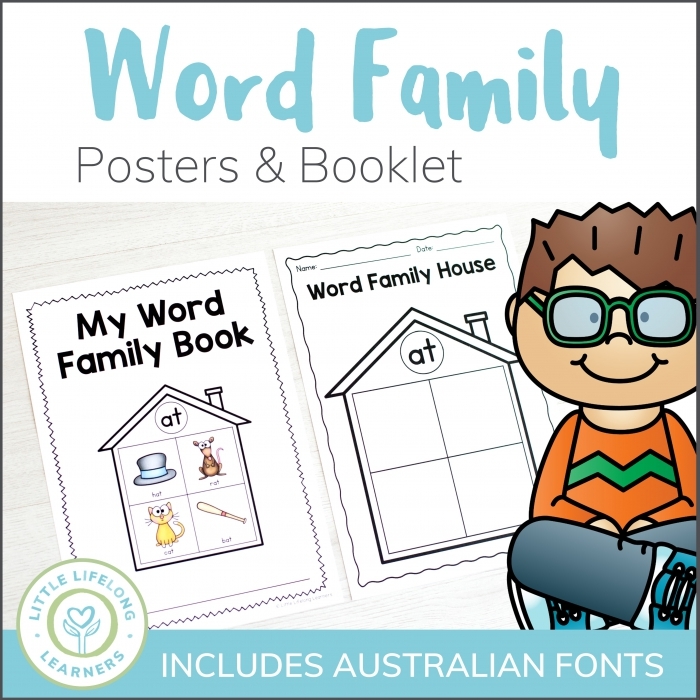Worksheet featuring the "at" word family for early readers in Pre-K
