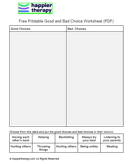 Colorful Good Choice Chart worksheet for Pre-K students to track positive behaviors and earn rewards through star stickers