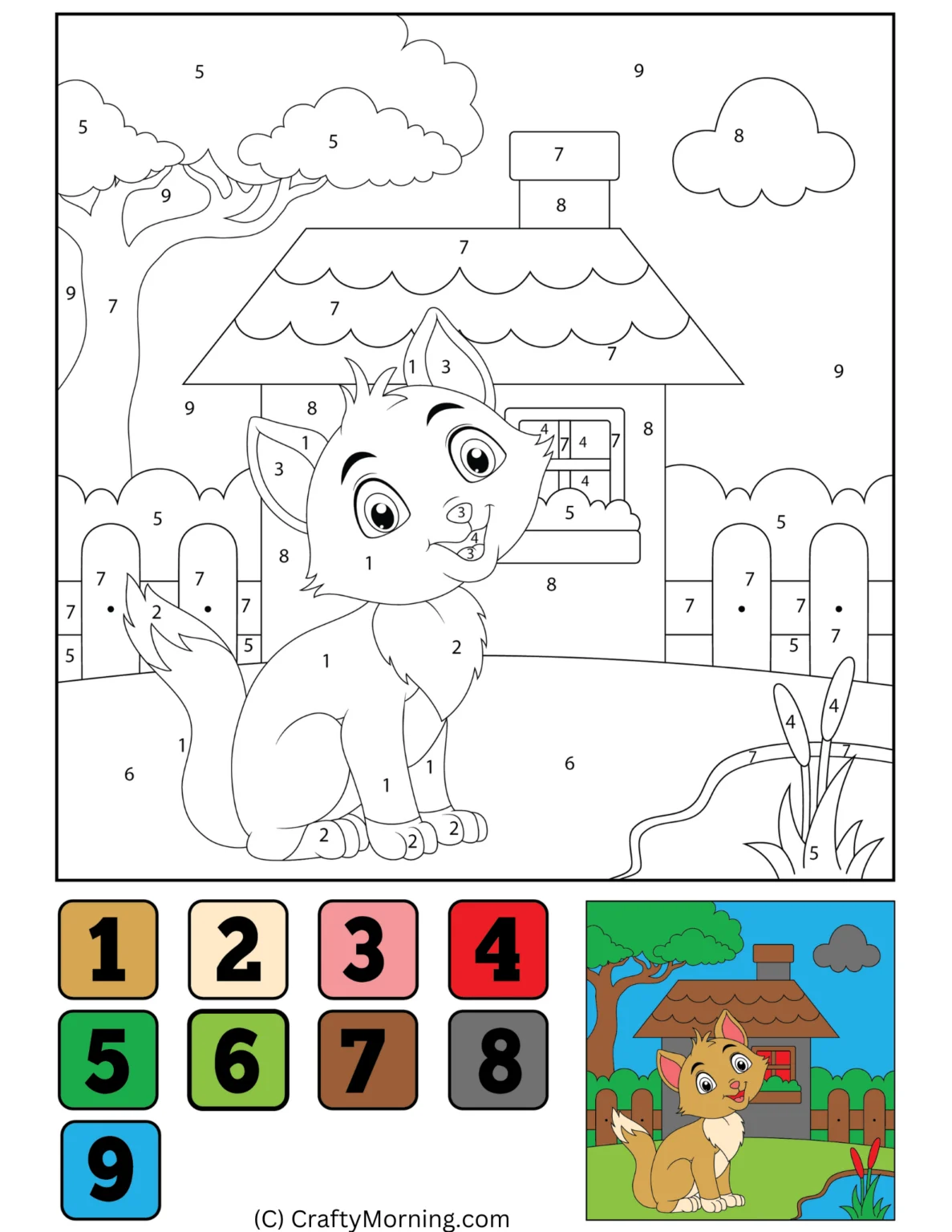 Color By Number Cat Worksheet Nineteen Pre-K worksheet featuring a cat outline for a color by number algebra activity