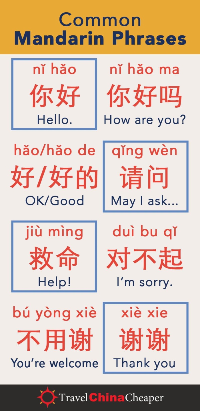 Pre-K worksheet page featuring illustrated basic Chinese phrases for early learners