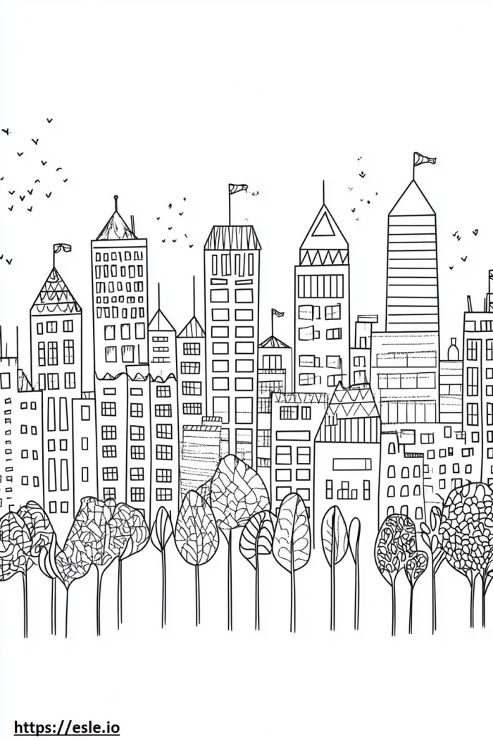 Trace and Color the City Worksheet for Pre-K Fine Motor Skills Practice A young child tracing dotted lines forming city buildings while coloring them in with markers and crayons
