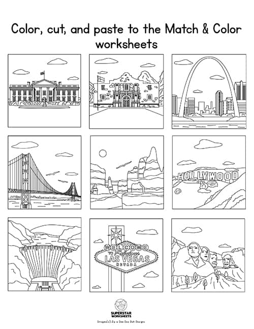 Trace and Color the City Worksheet 16 Pre-K worksheet showing a city scene to trace and color for building writing skills