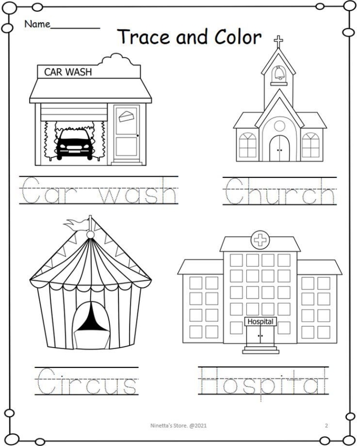 Fractions worksheet for Pre-K Trace and Color the City worksheet for Pre-K