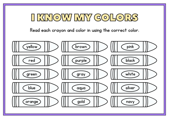 Pre-K color identification and graphing assessment worksheet number 24