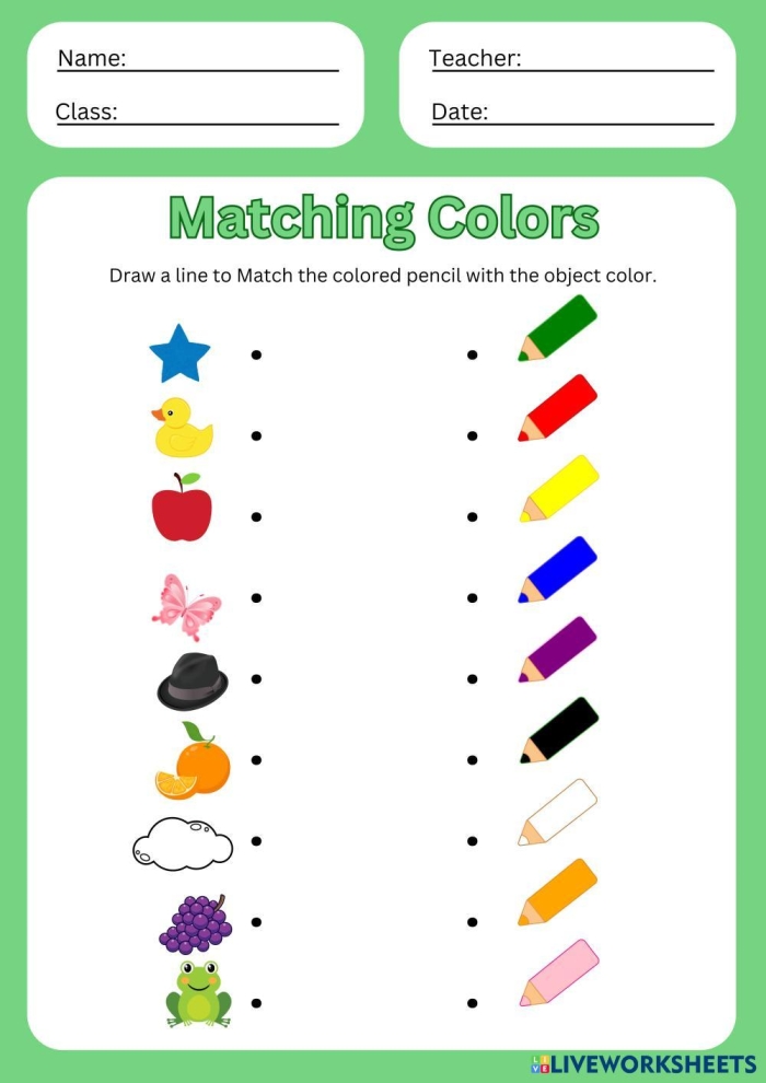 Color Knowledge Check-In worksheet for Pre-K students featuring a coloring activity to assess color recognition. Pre-K Subtraction Color Knowledge Check-In worksheet image 23.