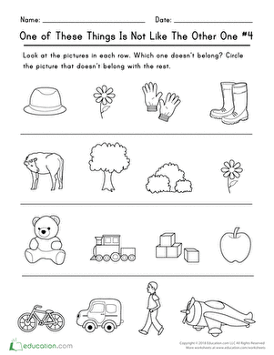 Children identifying the odd image related to community helpers in a Pre-K worksheet