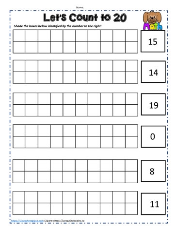 Counting to 20 Assessment Tool for Early Learners Image 16 Pre-K students counting numbers one through twenty on an assessment worksheet with visual learning aids