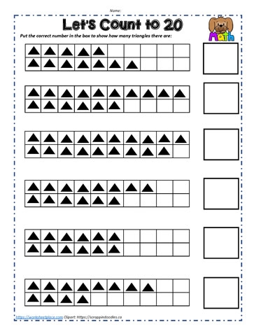 Counting to 20 Assessment Tool for Early Learners Image 23 Pre-K students counting numbers one through twenty on a colorful assessment worksheet with visual aids