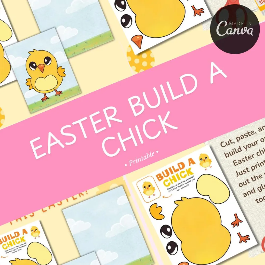 Easter chick stand-up craft with numbers for preschool counting practice and coloring activity