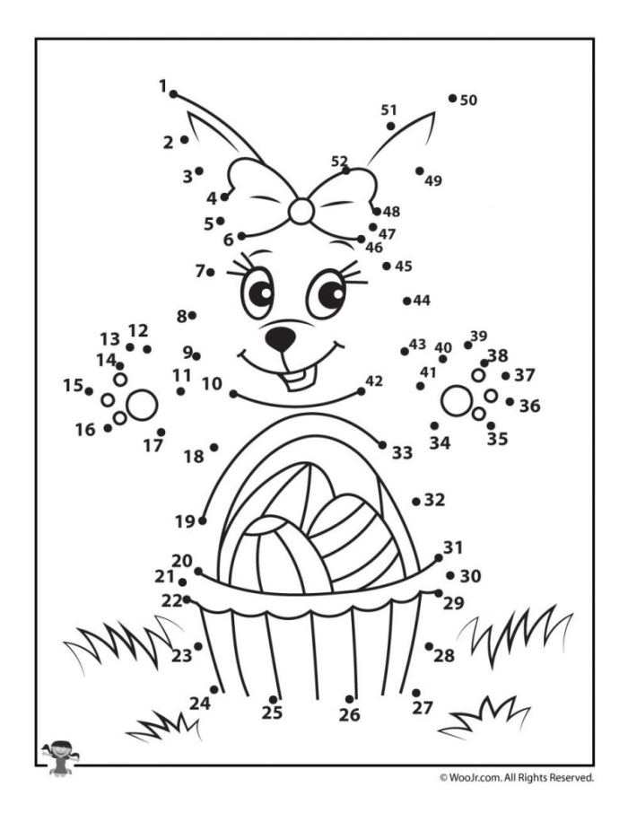 Easter Egg Connect the Dots worksheet for preschoolers focusing on number counting and pattern recognition