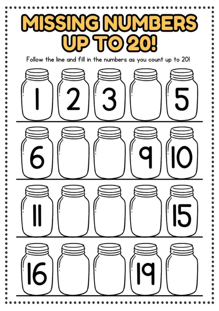 Counting to 20 Assessment Activity 15 for Early Learners Pre-K counting assessment worksheet with number sequence exercises to evaluate student progress from 1 to 20