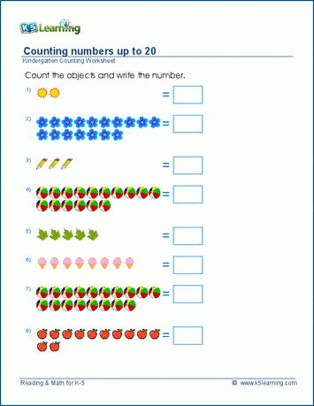 Counting to 20 Assessment Worksheet for Pre-Kindergarten Learners Pre-K student counting numbers 1 to 20 on an assessment worksheet with visual aids and numbered boxes