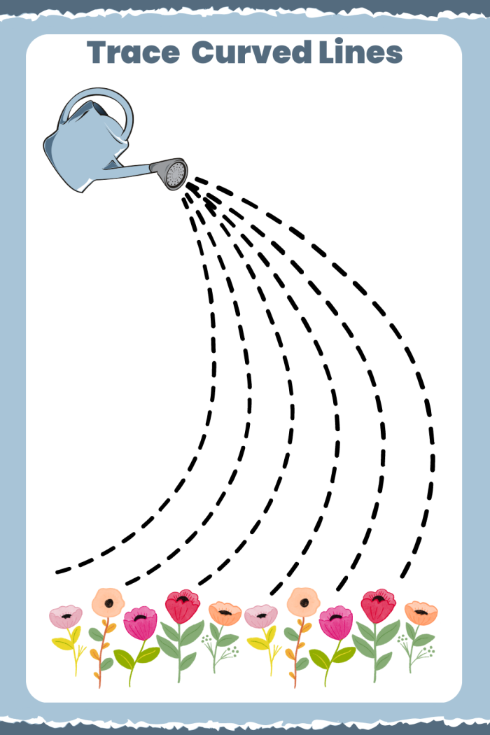 Pre-K curved line tracing worksheet where children connect matching shapes to everyday objects