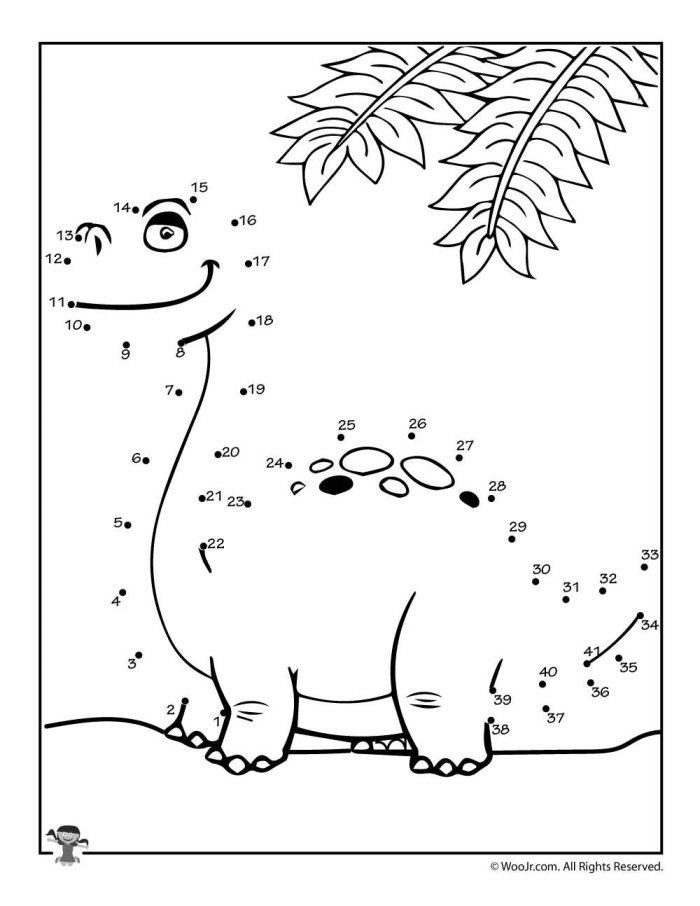 Alphabetical dinosaur dot to dot worksheet number 22 for early learners Pre-K worksheet featuring a dinosaur connect the dots activity from A to Z