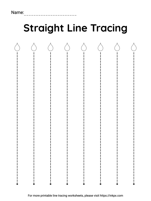 A preschool worksheet showing a cute dog with rounded dotted lines for children to trace with a pencil