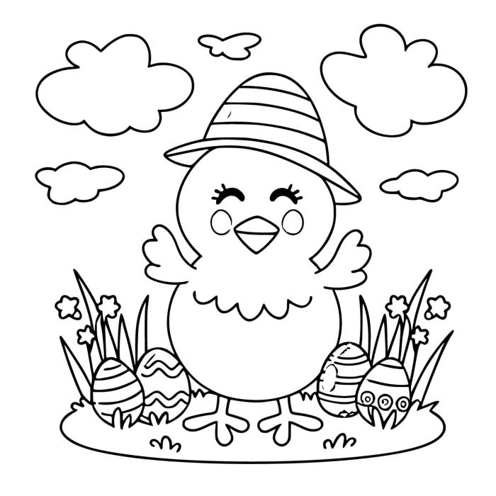 Pre-K student coloring an Easter chick stand-up craft for counting and number practice