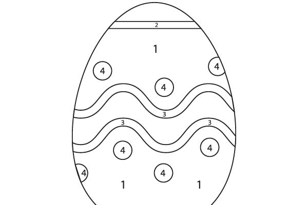 Easter Bunny painting a colorful egg with a child helping to add colors and patterns to a blank egg